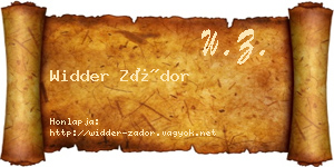 Widder Zádor névjegykártya